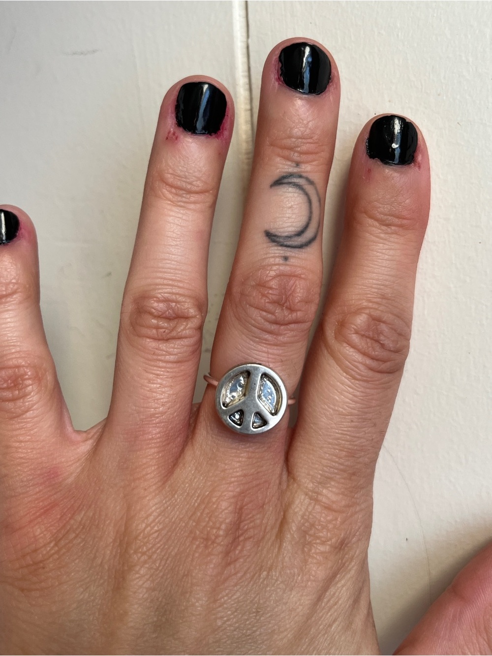 Adjustable Peace Sign Ring in Silver Tone